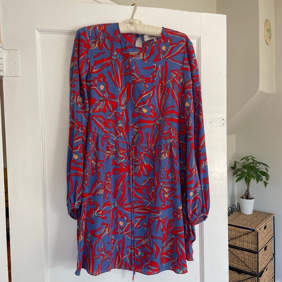 DVF Diane von Furstenberg long sleeve keyhole back drawstring dress - Picture 1 of 6